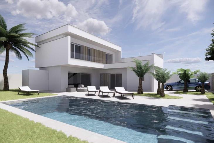 Moderne L-vorm villa op 600m van het strand
